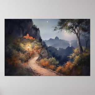 Winding path towards a secret mountain retreat poster
