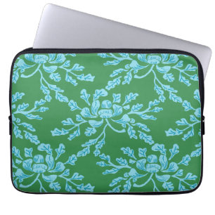 Winding Peony Woodcut in Green and Aqua Laptop Sleeve