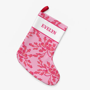 Winding Peony Woodcut Pink + Orange Personalised Small Christmas Stocking