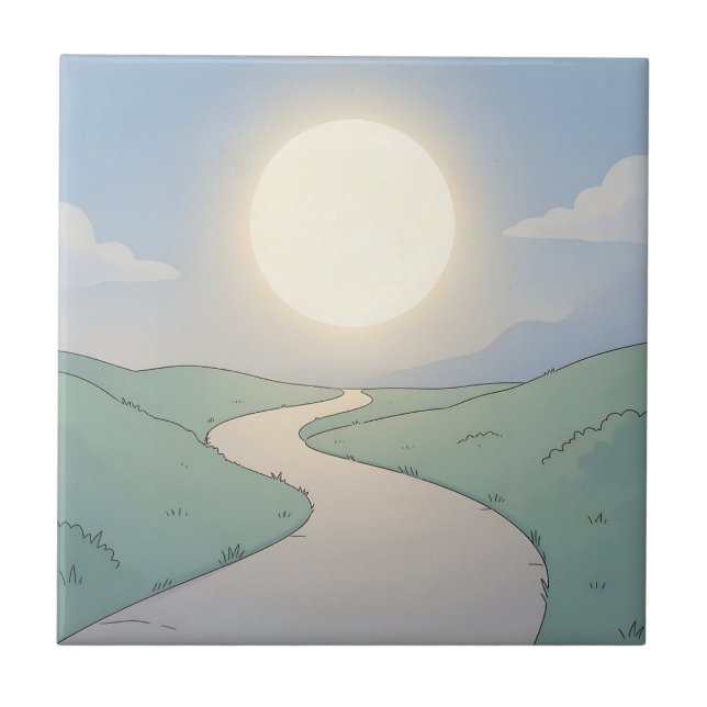 Winding Road Sunset Minimalist Landscape Art Ceramic Tile (Front)