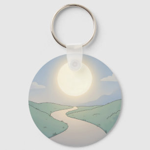 Winding Road Sunset Minimalist Landscape Art Key Ring