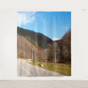 Winding Road Through Forest – Wild Nature Romania Tapestry