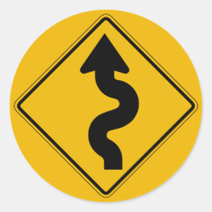 Winding Road, Traffic Warning Sign, USA Classic Round Sticker