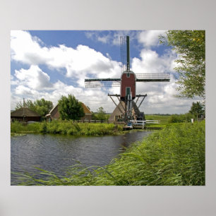 Windmill along a canal east of Leiden in the Poster