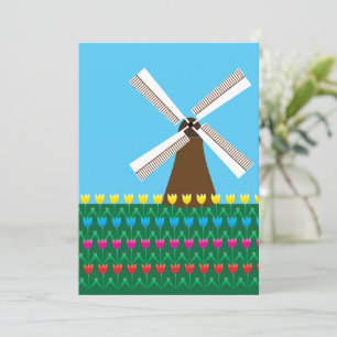 Windmill Amongst Tulip Flowers Invitation