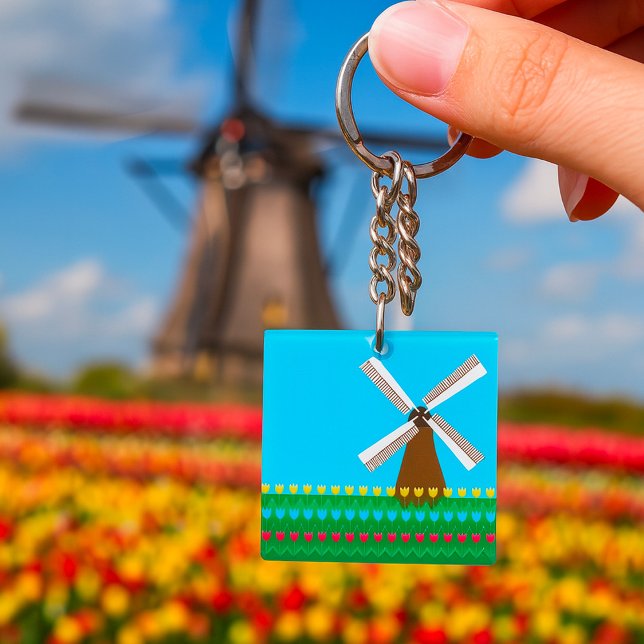 Windmill Amongst Tulip Flowers Key Ring (Creator Uploaded)