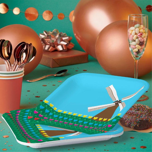 Windmill Amongst Tulip Flowers Paper Plate (Creator Uploaded)