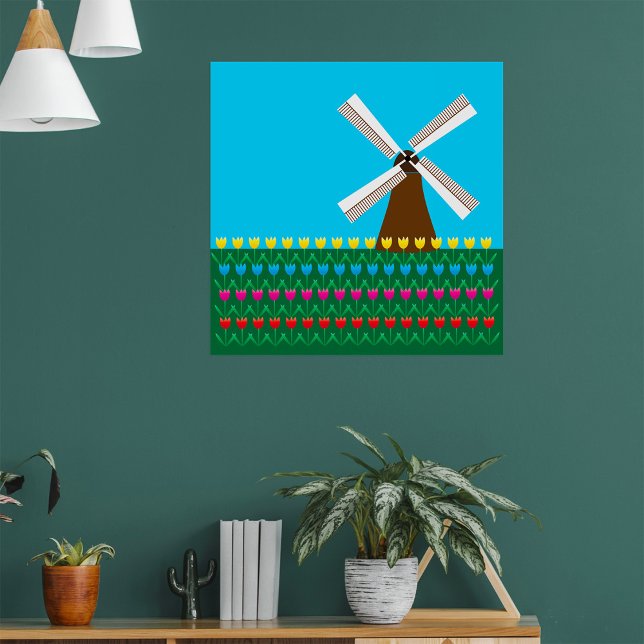 Windmill Amongst Tulip Flowers Poster (Creator Uploaded)