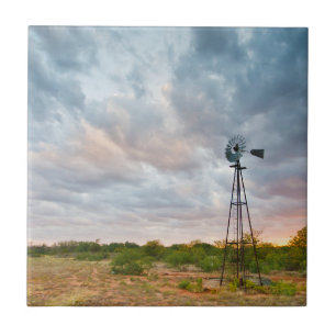 Windmill And Clouds At Sunset Ceramic Tile