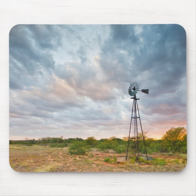 Windmill And Clouds At Sunset Mouse Pad (Front)