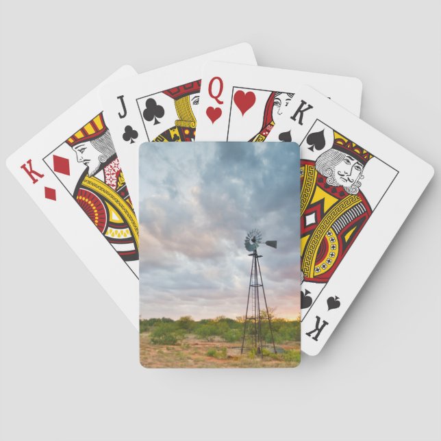 Windmill And Clouds At Sunset Playing Cards (Back)