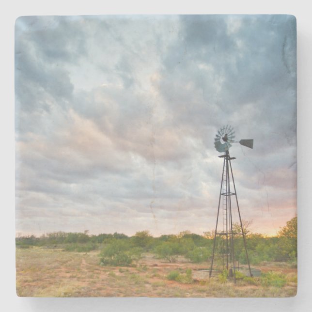 Windmill And Clouds At Sunset Stone Coaster (Front)