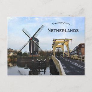 Windmill and Leiden Windmill Bridge Netherlands Postcard
