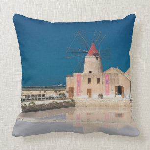 Windmill and salt pans at the salina of Trapani Cushion