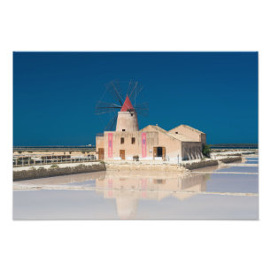 Windmill and salt pans at the salina of Trapani Photo Print