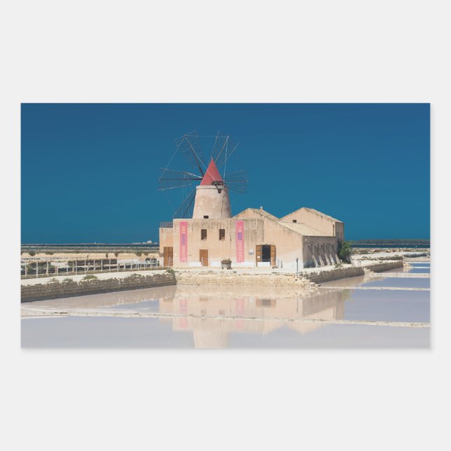 Windmill and salt pans at the salina of Trapani Rectangular Sticker (Front)
