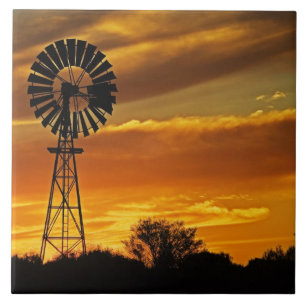 Windmill and Sunset, William Creek, Oodnadatta Ceramic Tile
