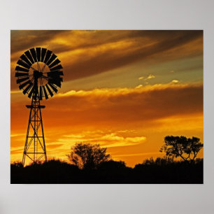 Windmill and Sunset, William Creek, Oodnadatta Poster
