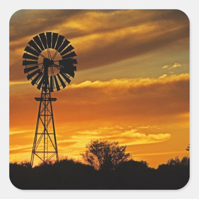 Windmill and Sunset, William Creek, Oodnadatta Square Sticker (Front)