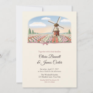 Windmill and Tulip Field Spring Wedding Invitation