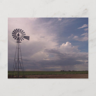 Windmill and western Kansas Skies Postcard