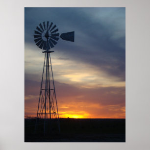 Windmill and western Kansas Sunset Poster