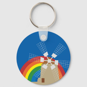 Windmill at a rainbow background key ring