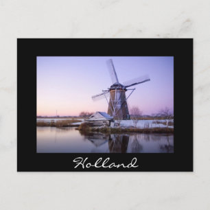 Windmill at cold sunrise, Holland black postcard