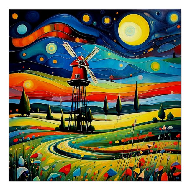 Windmill at night 6 poster (Front)