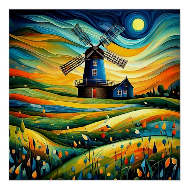 Windmill at night 8 poster (Front)