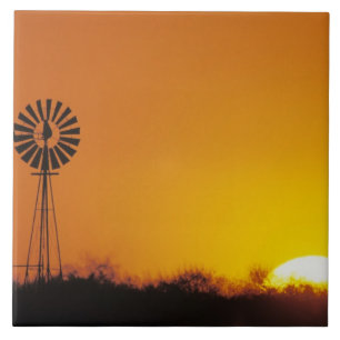 Windmill at sunset, Sinton, Texas, USA Ceramic Tile