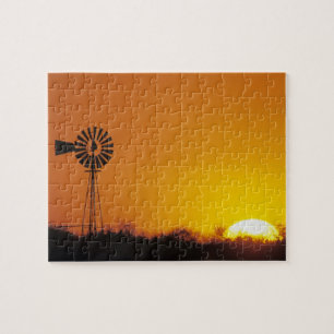 Windmill at sunset, Sinton, Texas, USA Jigsaw Puzzle