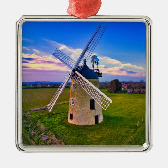 Windmill Blue Sky Metal Ornament (Front)
