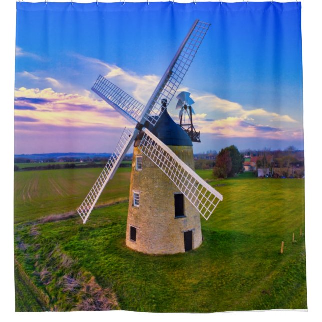 Windmill Blue Sky Shower Curtain (Front)