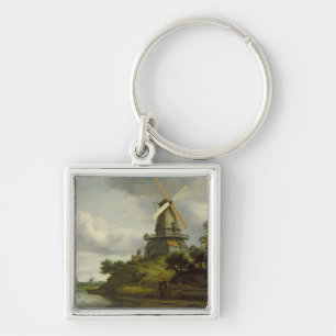 Windmill by a River Key Ring