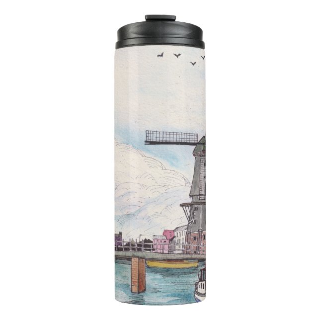 Windmill De Adriaan Haarlem Netherlands Watercolor Thermal Tumbler (Front)