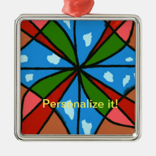 Windmill design  cells in multicolored square metal ornament