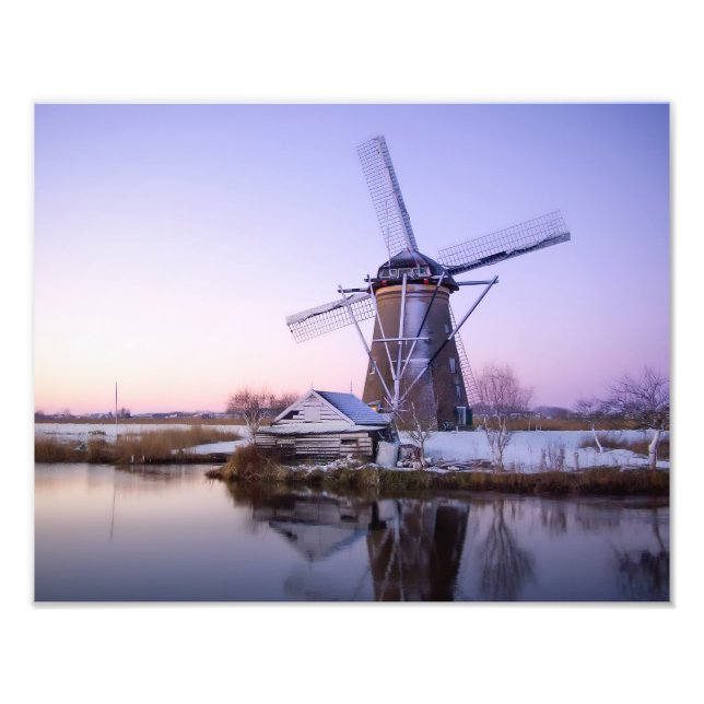 Windmill during sunrise in Holland in winter print (Front)