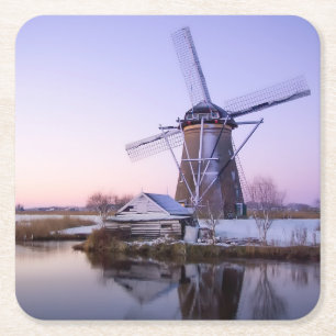 Windmill during sunrise in Holland, winter coaster