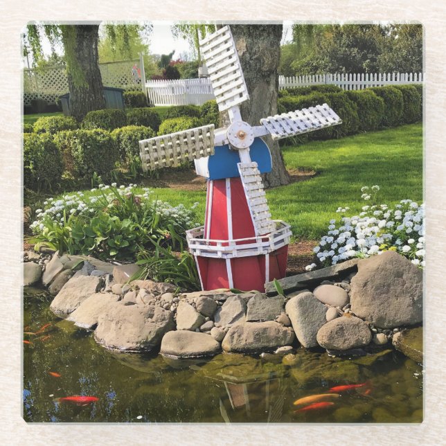 Windmill Garden Decor Glass Coaster (Front)