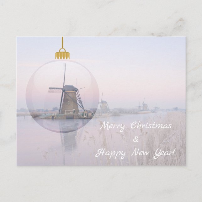 Windmill in a glass ball christmas card (Front)