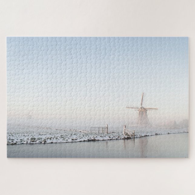 Windmill in a snow white landscape in the winter jigsaw puzzle (Horizontal)