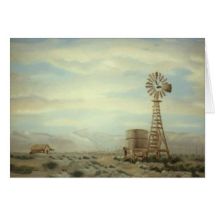 Windmill in Country Landscape Oil Painting Card
