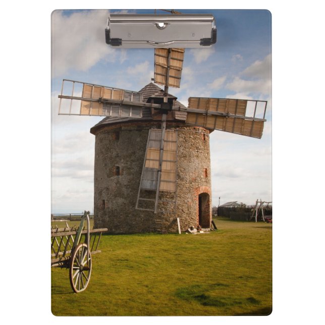 Windmill in Green Field & White Clouds & Blue Sky Clipboard (Front)