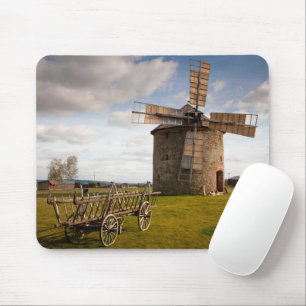 Windmill in Green Field & White Clouds & Blue Sky Mouse Pad