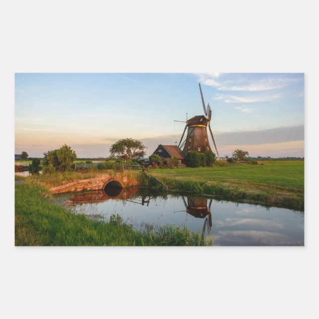 Windmill in rural Holland rectangular sticker (Front)