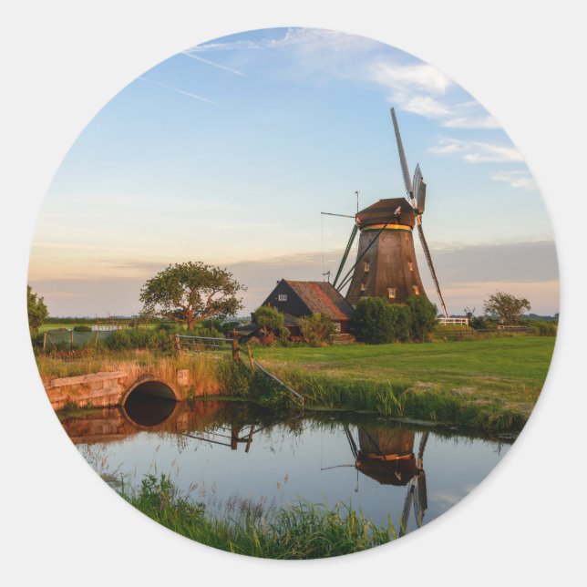 Windmill in rural Holland round sticker (Front)