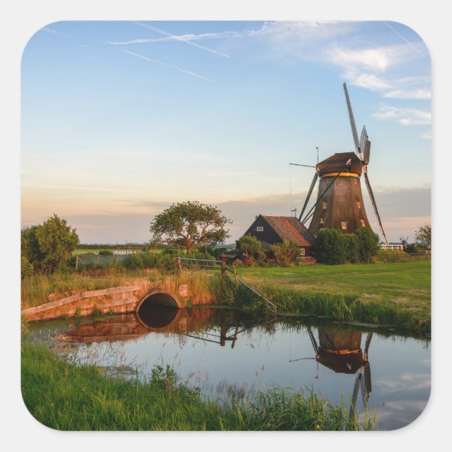 Windmill in rural Holland square sticker (Front)