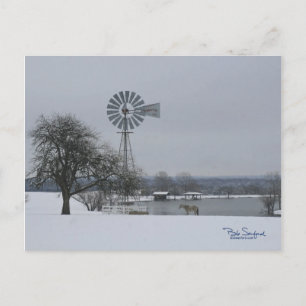 Windmill in snow postcard