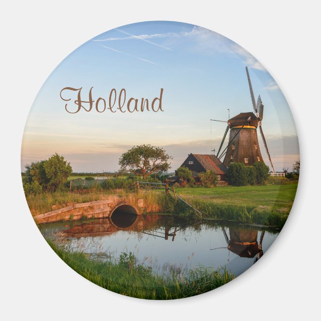 Windmill in the countryside, Holland text magnet (Front)